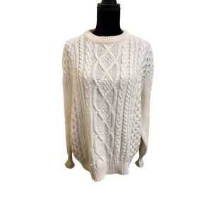 90s L.L. Bean Cotton Cable Knit Cream Fisherman Sweater size XL